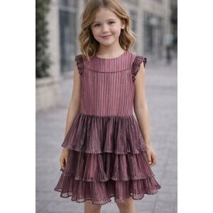 FAO Schwarz Girls Shimmer Tiered Dress – Pink – Size 6/7